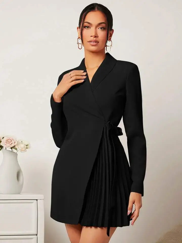 Vestido Blazer Curto Plissado Preto