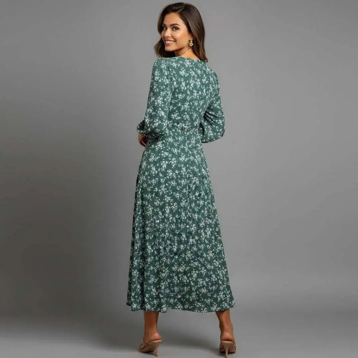 Vestido Feminino Longo Manga 3/4 Florido