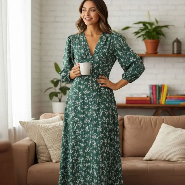 Vestido Feminino Longo Florido Verde