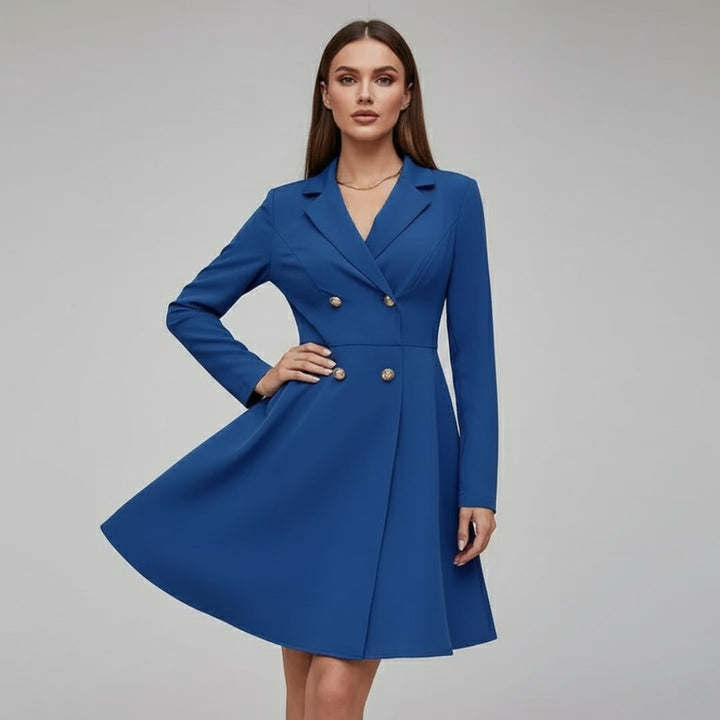 Vestido Tipo Blazer Manga Longa Mariana Azul