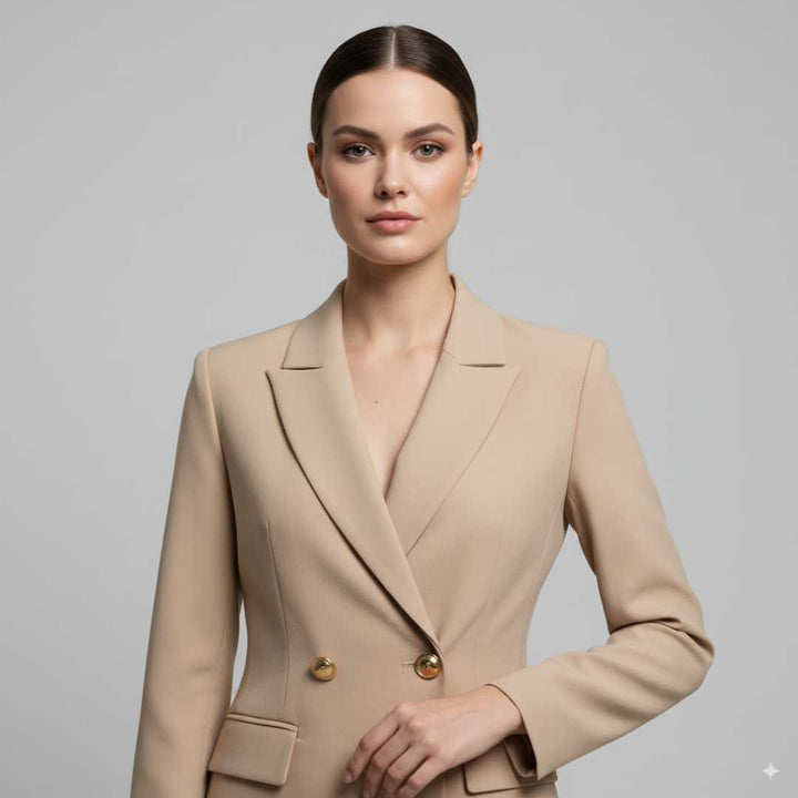 Vestido Tipo Blazer Manga Longa Mariana Bege