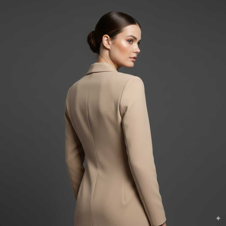 Vestido Tipo Blazer Manga Longa Bege