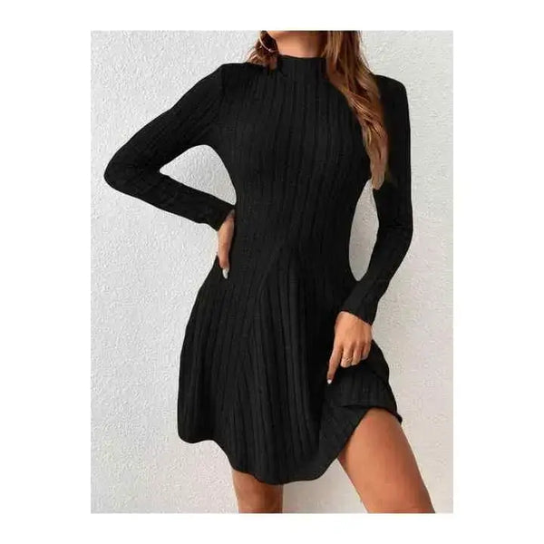 Vestido Curto Canelado Manga Longa