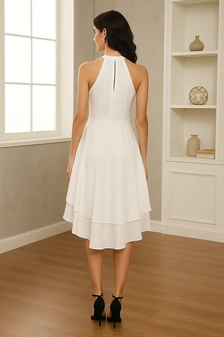 Vestido Chiffon Cintura Alta Sem Manga