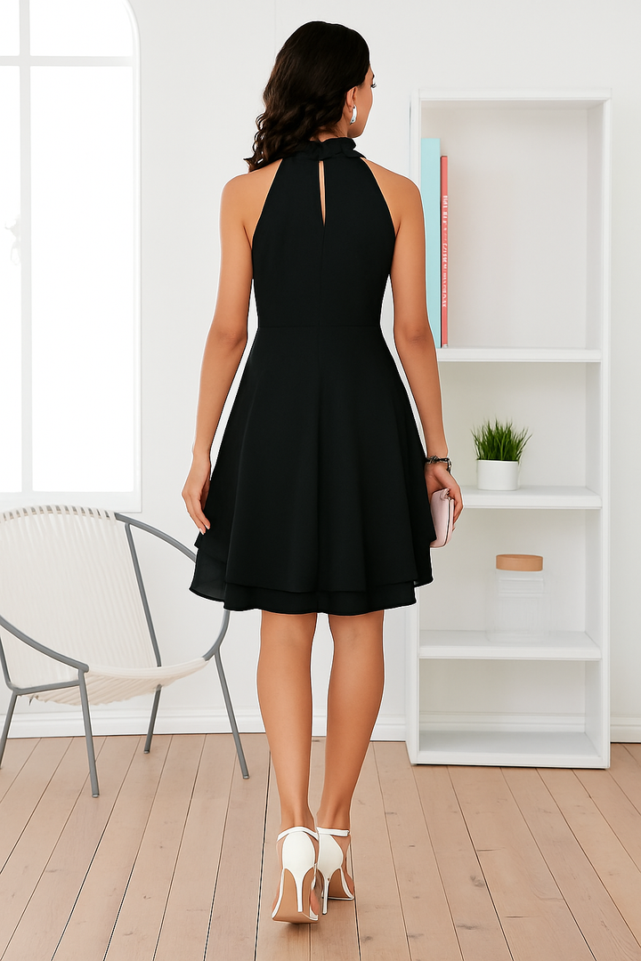 Vestido Chiffon Cintura Alta Sem Manga