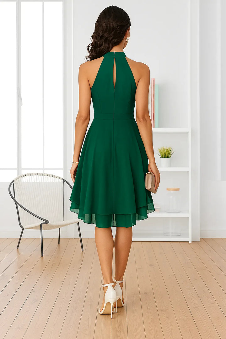 Vestido Chiffon Cintura Alta Sem Manga