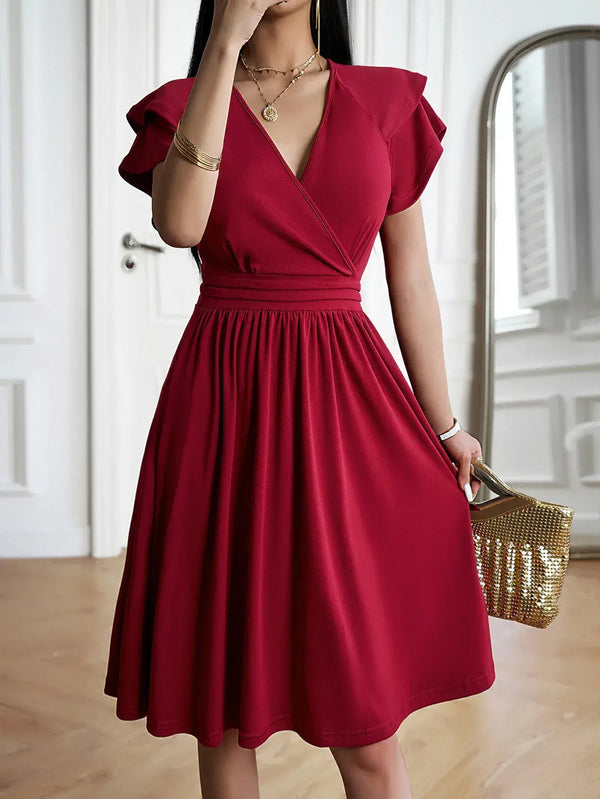 Vestido Midi Decote V Jade Vermelho