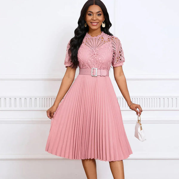 Vestido de Renda Midi Plissado Sofia