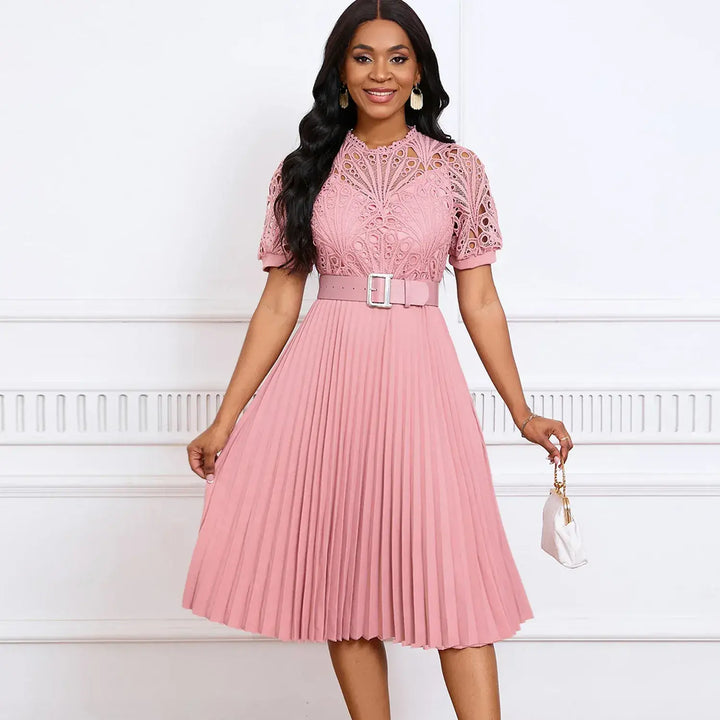 Vestido de Renda Midi Plissado Sofia