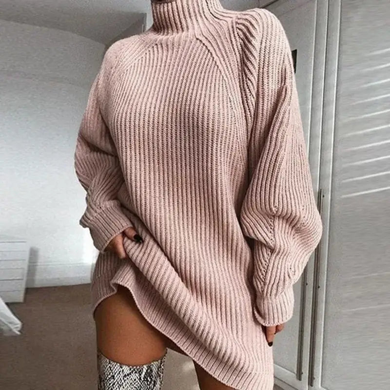 Vestido de Tricot Oversized Gola Alta