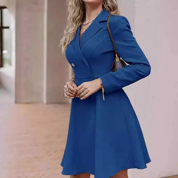 Vestido Tipo Blazer Manga Longa Mariana Azul