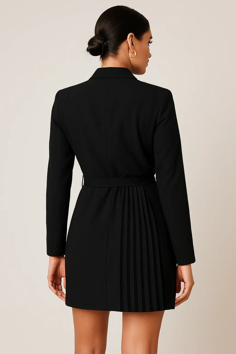 Vestido Blazer Curto Plissado Preto