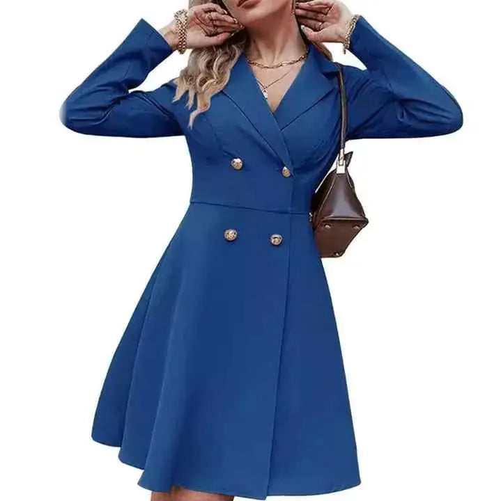 Vestido Tipo Blazer Manga Longa Mariana Azul