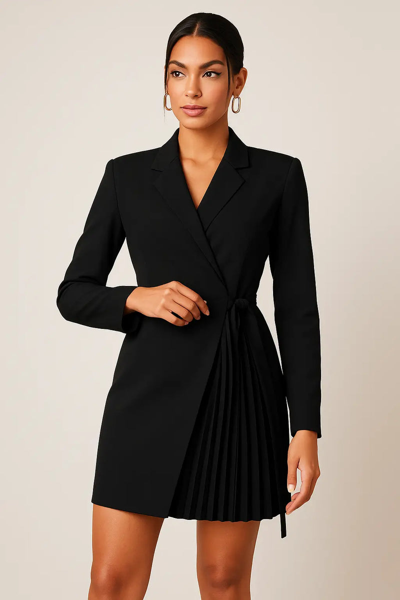 Vestido Blazer Curto Plissado Preto
